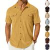 Men's American Heavy Corduroy Shirt Outdoor Loose Lapel Cargo Short Sleeve T,shirt