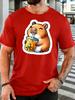 Cute Capybara Drinking Unisexgo Tea Unisexs Front Print T Shirt Kawaii Rodent Graphic Tee Casual Short Sleeve Top Bubble Tea Fan Gift