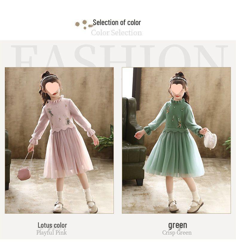 Frühling 2025 Mädchen Chinesischer Stil Puffärmel Mesh Prinzessinnenkleid