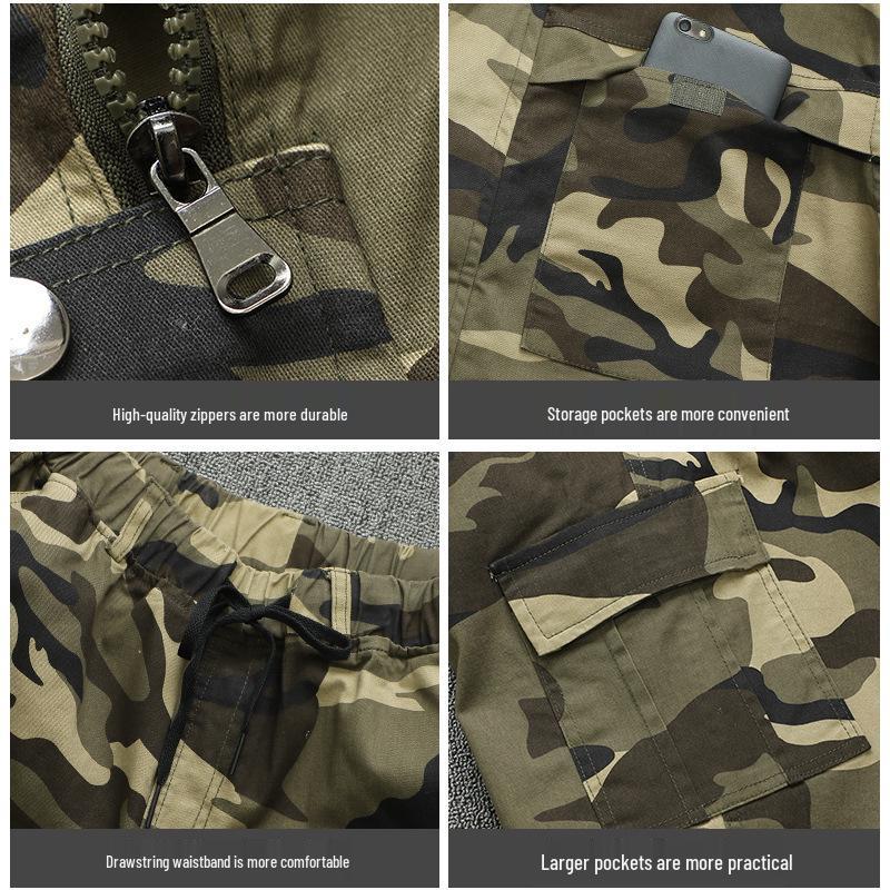 Men's Spring/Autumn Camouflage Work Suit - Pure Cotton, Elastic Labor Protection Wear