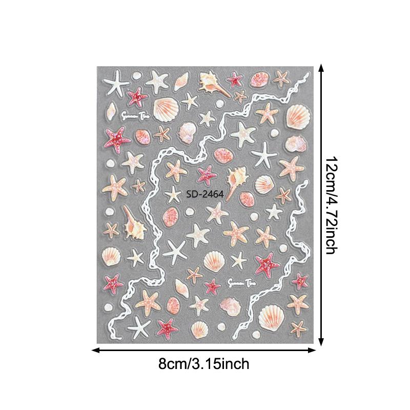 Shell Starfish Shell Nail Stickers Cute Starfish Decorative Stickers For Nails Diy 5D Self Adhesive Summer Manicure Decals