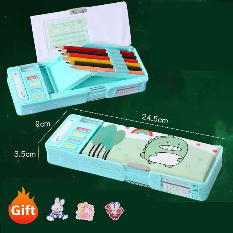 Multi Functional Primary School Cartoon Pencil Case Creative and Cute Double-layer Multifunctional Large Capacity Stationery Box