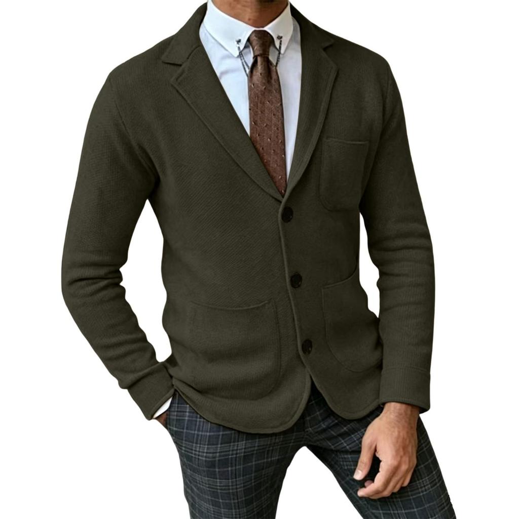 Men's Lapel Cardigan Suit Jacket Color, Lightweight Knit for Fall Winter
