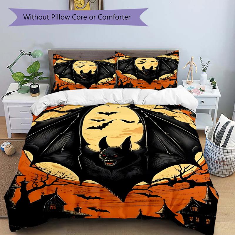 3pcs Bat, Spooky Night Duvet Cover Set, Soft Comfortable Duvet Cover,Guest Room (1*Duvet Cover + 2*Pillowcase, Without Core) yy251104136