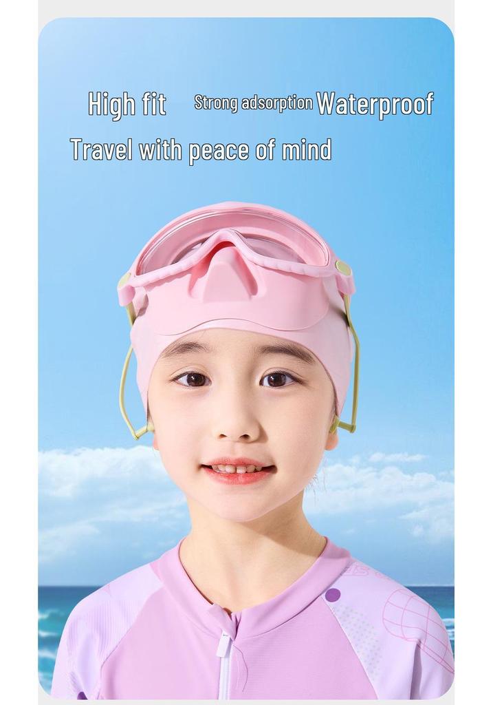 Children's Waterproof Anti-Fog Swim Goggles with Nose Piece and Earplugs - Large Frame Silicone Design