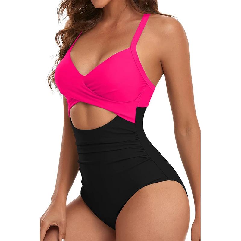 One Piece Women Set Swimsuit Print  Backless Puch Up Solid Sexy Women's Swimwear Bandage Ruched Female Bathing Suit Beachwear