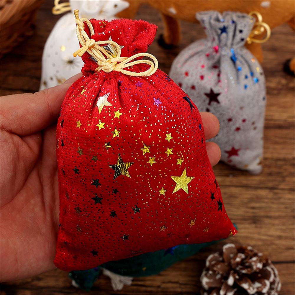 Christmas Cotton Linen Gift Bags Xmas Tree Printed Drawstring Pocket Christmas Party Gift Packaging Jewelry Storage Bags