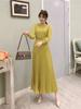 Women Slim Pleated Maxi Dress with Belt Female Streetwear Vintage Dress Tie Front Dress  Robe