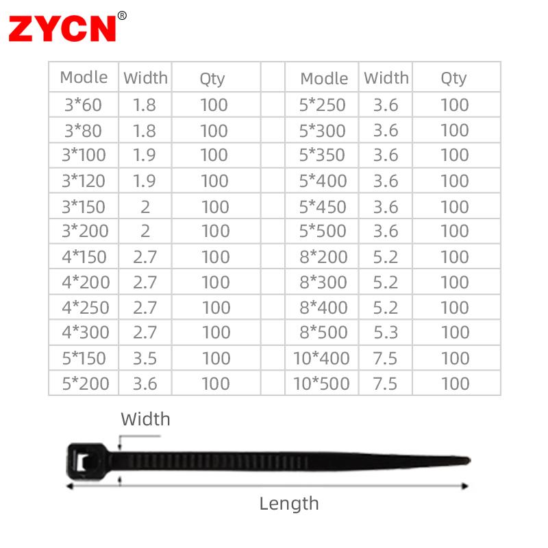 100PCS Self-Locking Plastic Nylon Cable Tie White Fastening Ring 1.9X100  3.5X300 Wire Zip Wraps Strap 2.7*200 Series Set