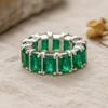 Wedding Engagement Anniversary Promise Gift – Baguette Emerald Eternity Band, May Birthstone Stackable Matching Ring, Elegant Jewelry for Women