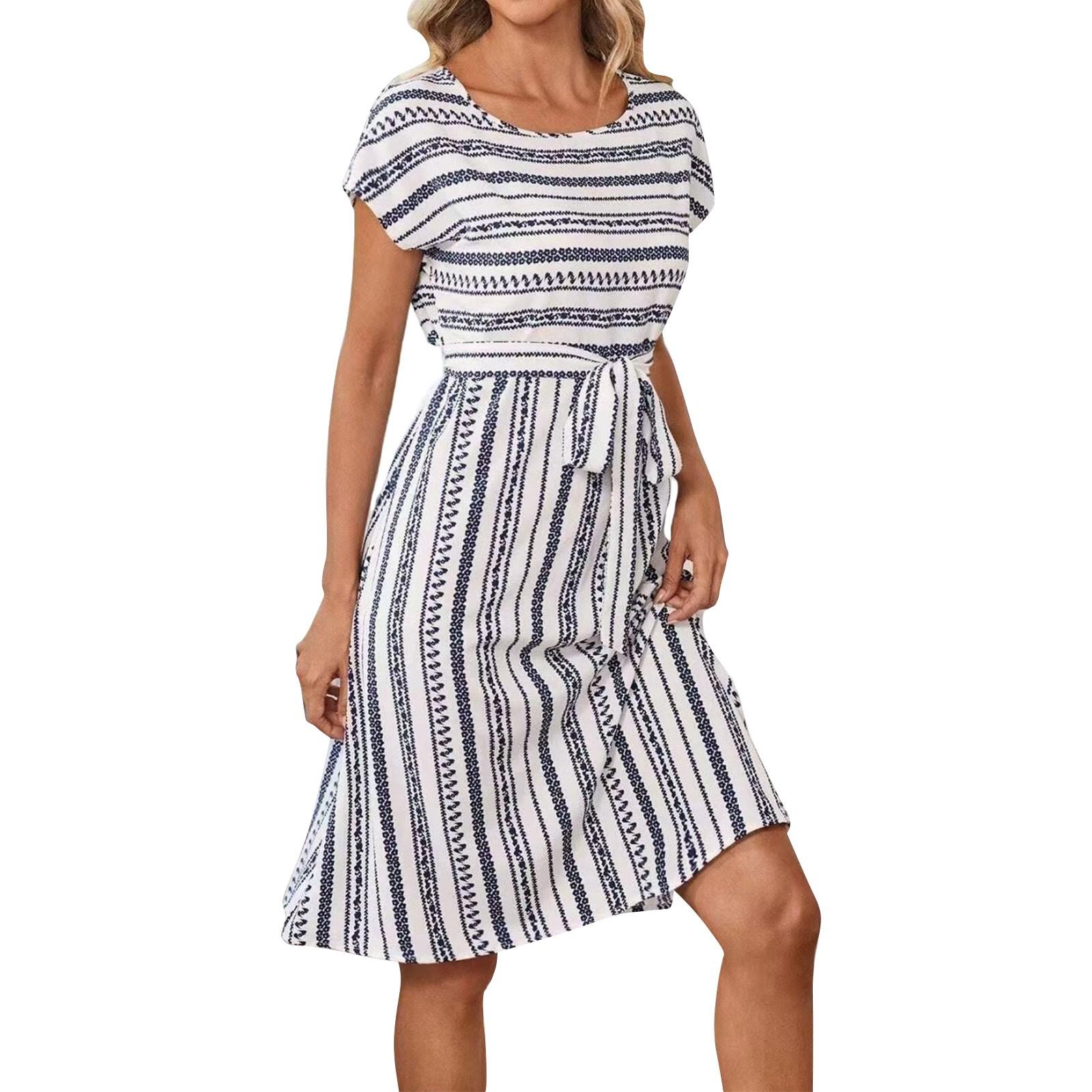 

Женские платья Винтажные нерегулярные полосатые платья без рукавов с поясом XL белый