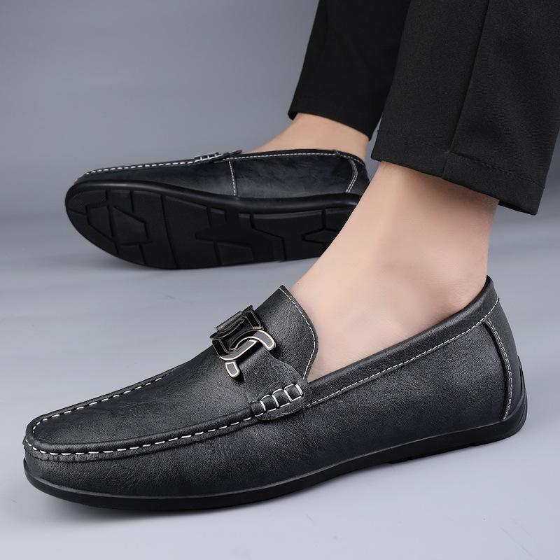 

Men s shoes 2025 new summer men s low-top one-pedal casual leather shoes trend Korean version of driving lazy Doudou shoes 38