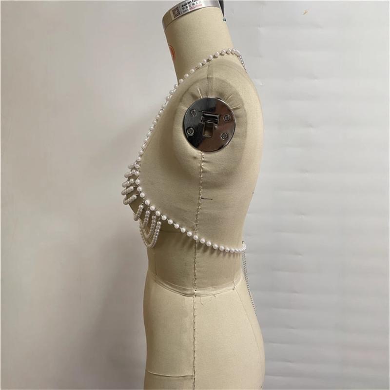 Pearls Body Chain Multilayer Chest Chains Festival Raves Body Chain Harness Body Accessories Jewelry for Women Girls