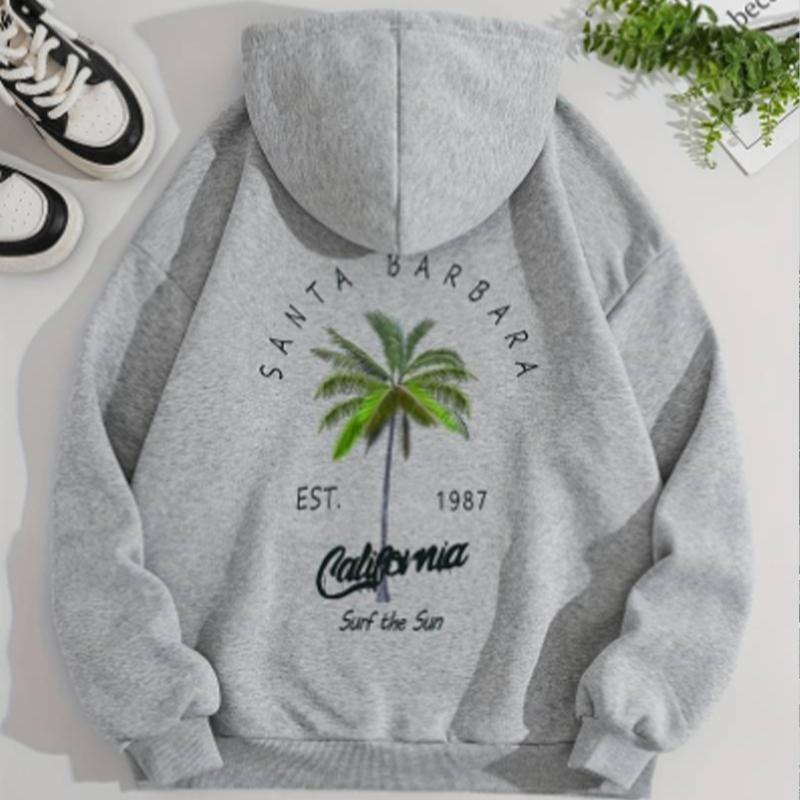 

Женские свободные толстовки с принтом кокосовой пальмы, блузки, толстовки, повседневные свитера с длинным рукавом XS серый