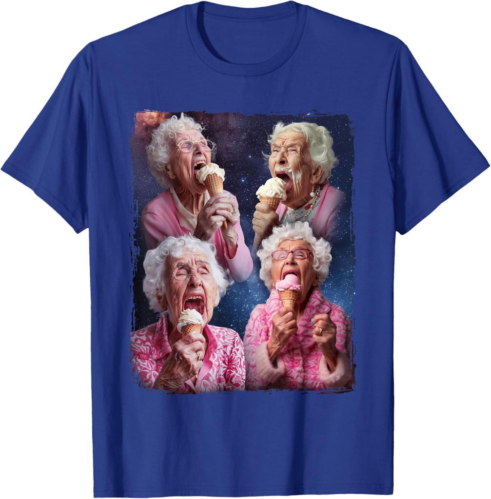 Novelty Grandma Licking Ice Cream Unisex T Shirt Cotton Tee Unisex Oversized Loose Summer ONeck Casual Streetwear Humor Funny Tops