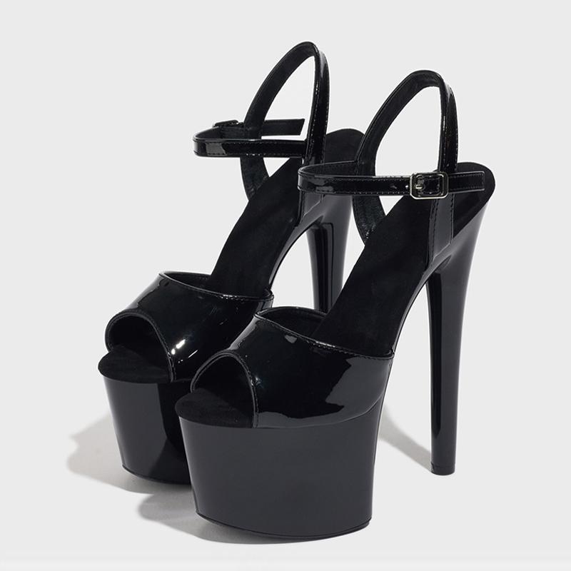 

Большой размер 42 43 Сексуальные туфли для стриптиза в клубе, для танцев на пилоне, из черной лакированной кожи, супер высокие каблуки, босоножки на платформе для женщин 41 чёрный