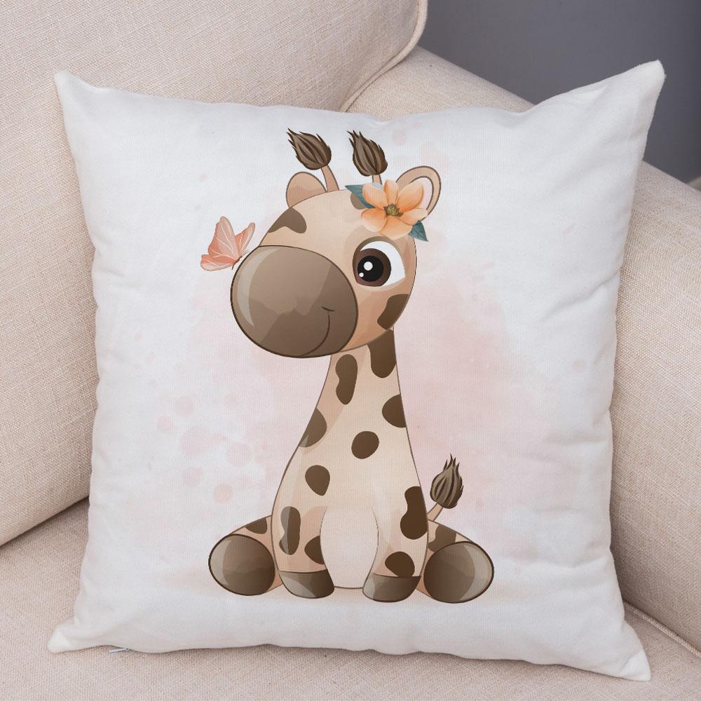 45x45cm Søt Giraffe Løve Ku Putetrekk Dekorativ tegneserie Dyretrykk Putetrekk Barnerom Sofa Hjem Putetrekk