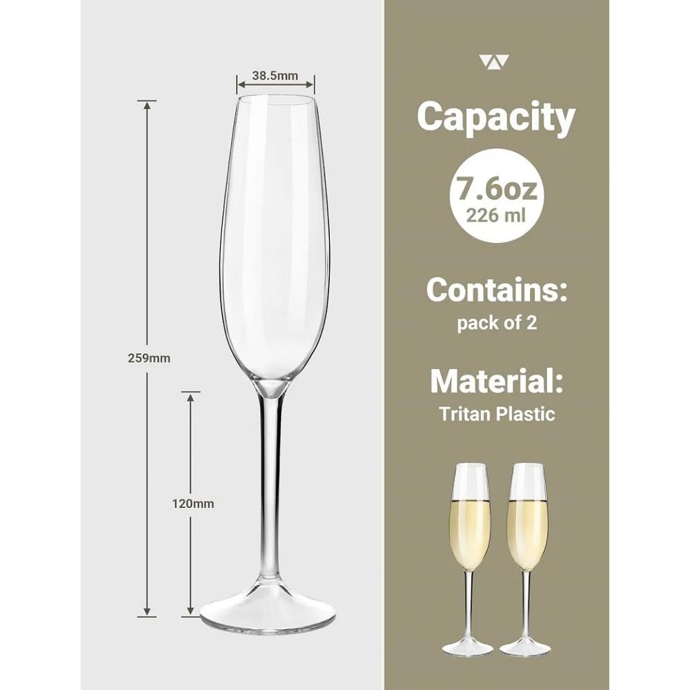 MICHLEY Unbreakable Champagne Flutes Floating Glasses Set Tritan Plastic Sparkling Wine Glass For Pool Wedding Party Barware