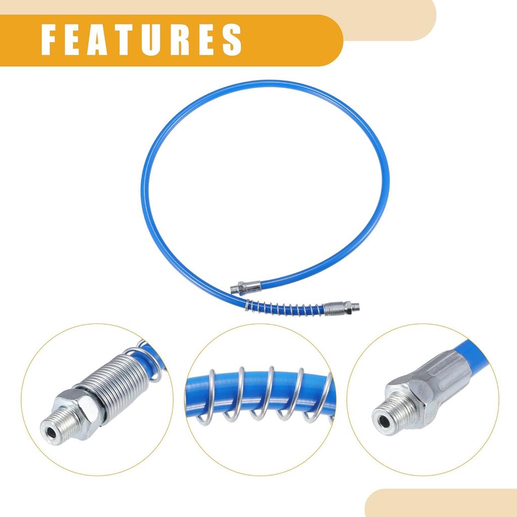 1Pc 37 Inch Universal 1/8" NPT Grease Gun Flex Hose - Trailer Flex Grease Hose Extension Non-Slip - Metal Blue