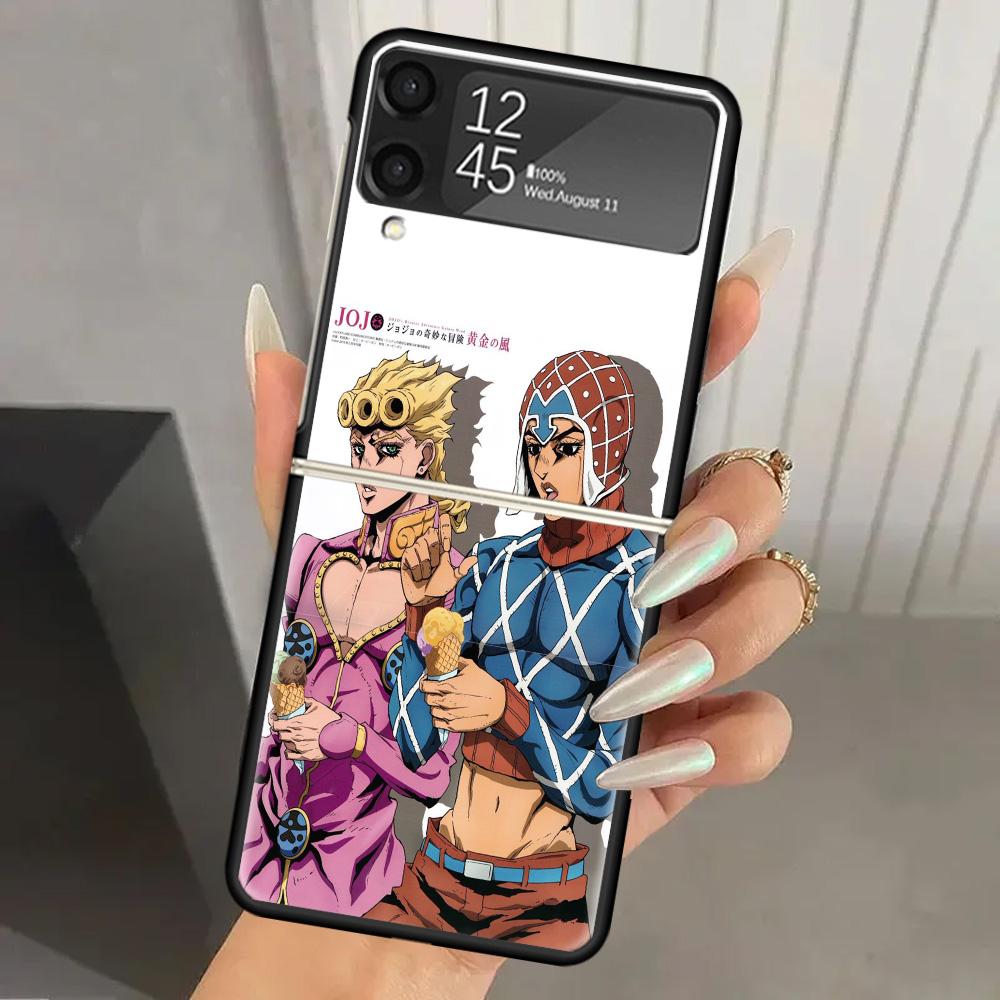 JoJo Bizarre Adventure Golden Wind Hard PC Phone Case For Samsung Galaxy Z Flip 7 6 5 4 3 Black ZFlip7 ZFlip6 Flip5 Flip4 Flip3