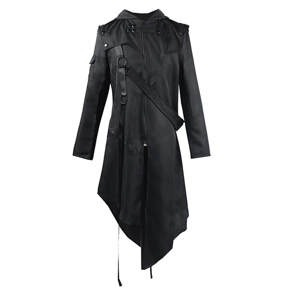 Men Irregular Cosplay Costumes Punk Gothic Steampunk Long Sleeve Hooded Street Punk Vintage Jackets Irregular Trench Coat New