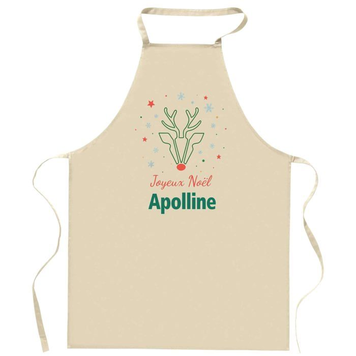 Tablier de cuisine - Apolline Cerf - Motif Joyeux Noël (cerf) - Coton résistant - Impression française