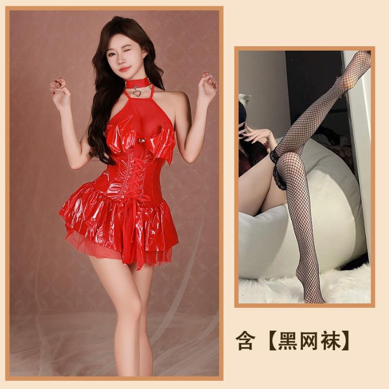 Adult cos clothes women's outer wear tight body pure desire suit cosplay demon strap leather skirt tight suit