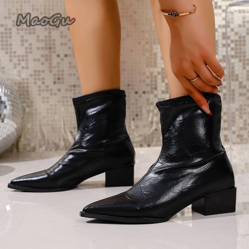 Fashion 2025 Women's Autumn Boots PU Leather Pointed Toe Elegant Short Boots Slip On Botas Mujer Office Ladies Fashion Botines Size35-42