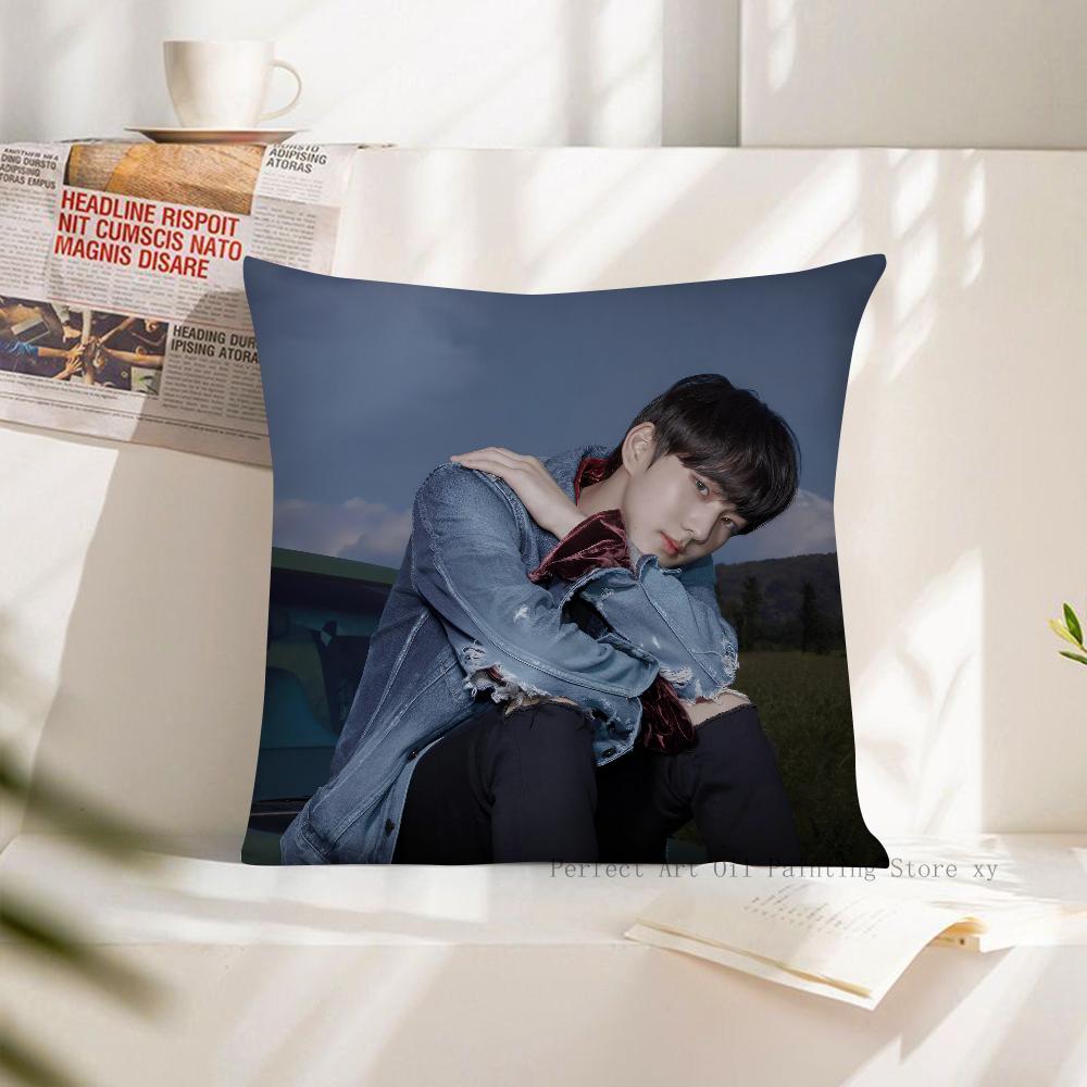 1 pièce Housse de coussin de groupe coréen J-JUNGWON Carré Housse de coussin Décoration de chambre à coucher Salon Décontracté Housse de coussin E-ENHYPEN