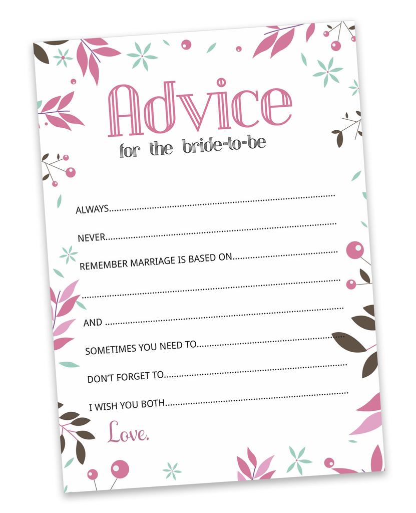 Inkdotpot Bridal Shower Games Advice For The Bride Set Of 50A  FloralA  Mad Libs Game