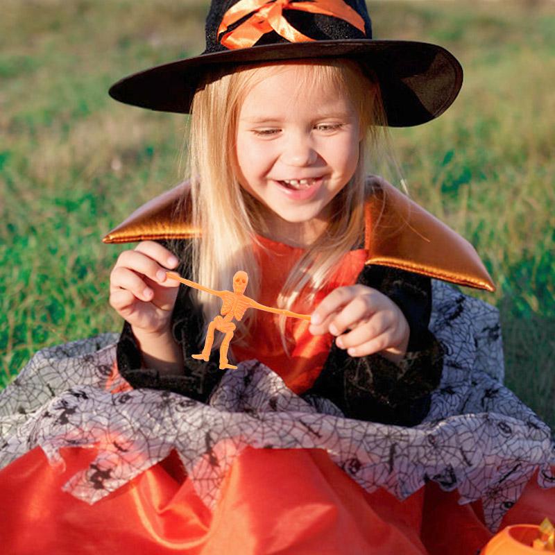 16Pcs Halloween Stretchable Skeleton Man Kids Party Favors TPR Soft Rubber Zombie Horror Doll Stress Relief Toy Halloween Gifts