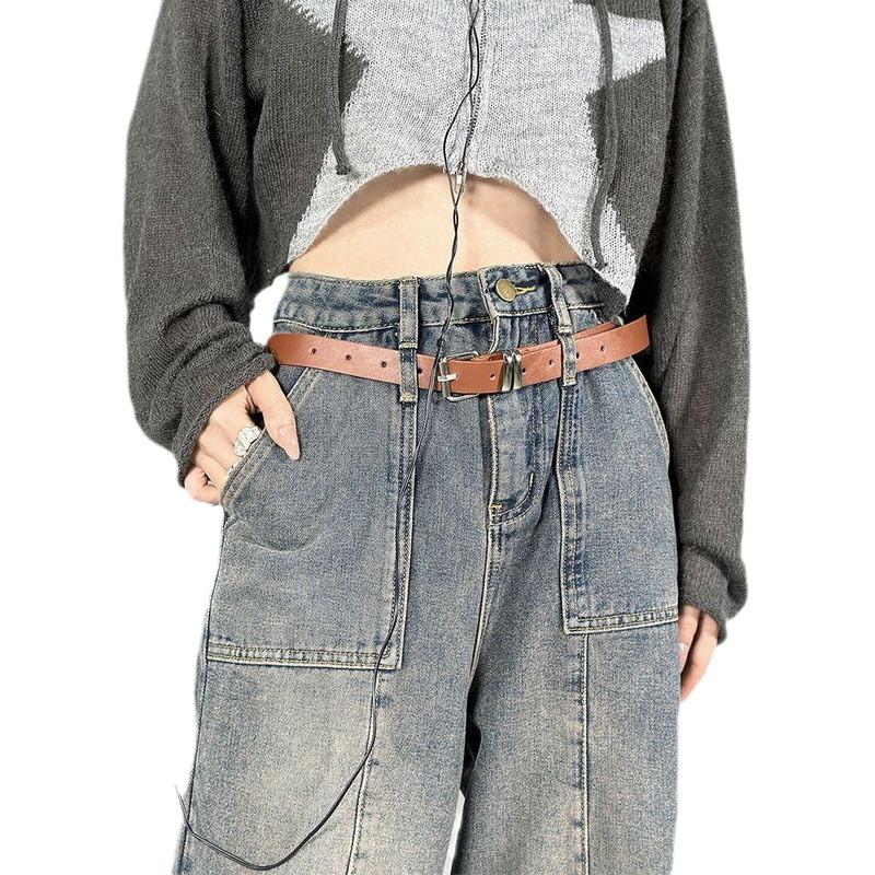 

2023 Новые винтажные уличные повседневные широкие джинсы Американский уличный нишевый дизайн Свободные прямые брюки с высокой свободной талией