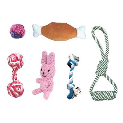 Juguete Lala Pet para perro, hilo para morder y eliminar sarro, juego de tira y afloja, set de 6 piezas, set de 6 piezas de conejo