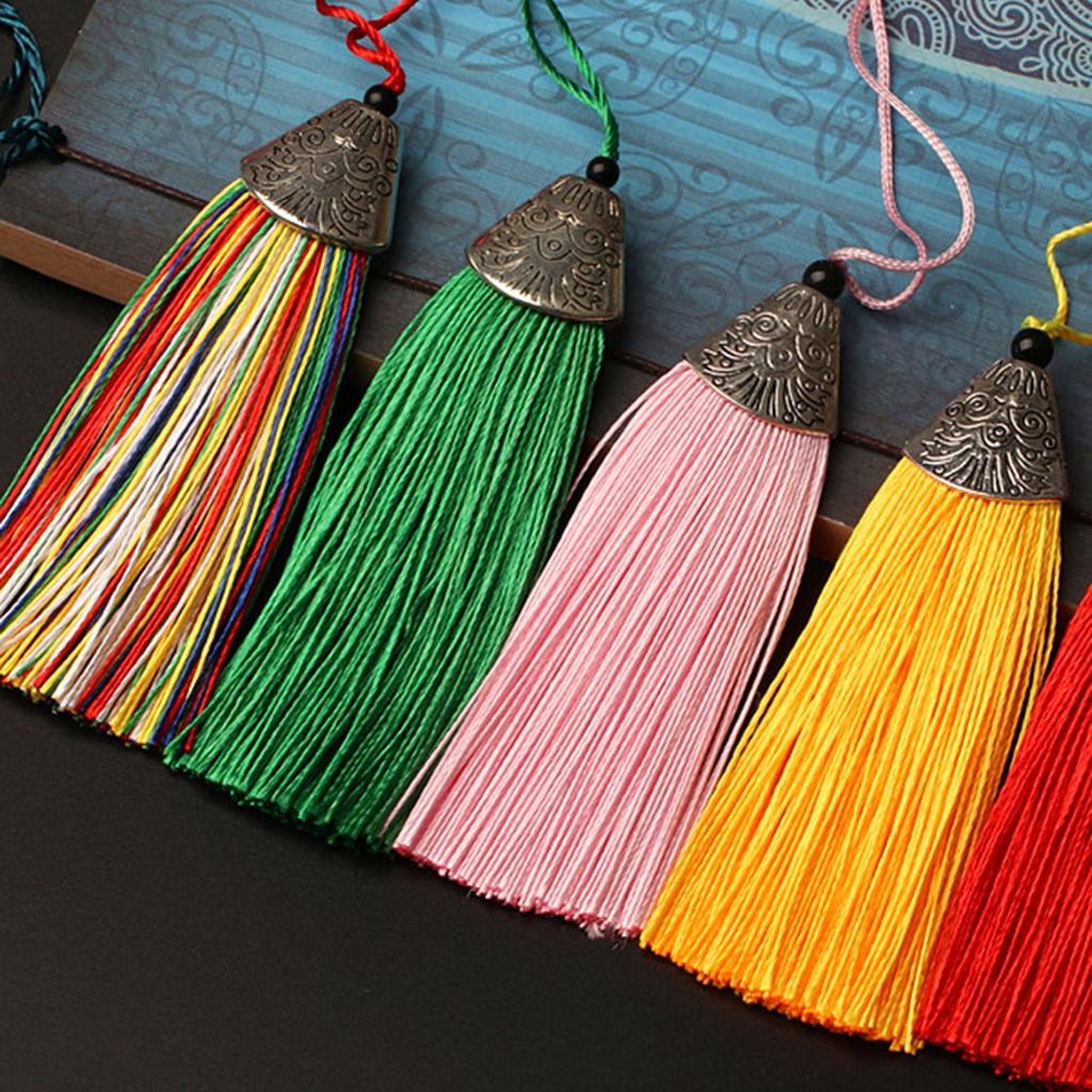 10 Stück-Fischmaul Quaste Seide Polyester Metallkappe Quasten Lesezeichen Hängende Ohrquasten für DIY Schmuckdekor Zubehör