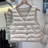 Women's Lightweight V-Neck Ribbed Down Vest for Autumn/Winter, Versatile Short Design.