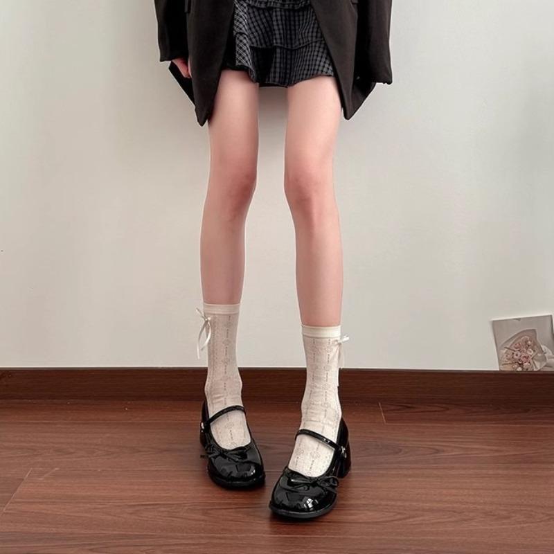 Fashion Women French Ballet Mary Jane Shoes Fashion with Bow Casual Leather Shoes Patent Leather Thick Heel Shoes Sandalias Mujer Verano