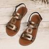 Sandales plates à boucle grande taille pour femme, Chaussures de plage unies ajourées, Claquettes décontractées tendance pour l'extérieur