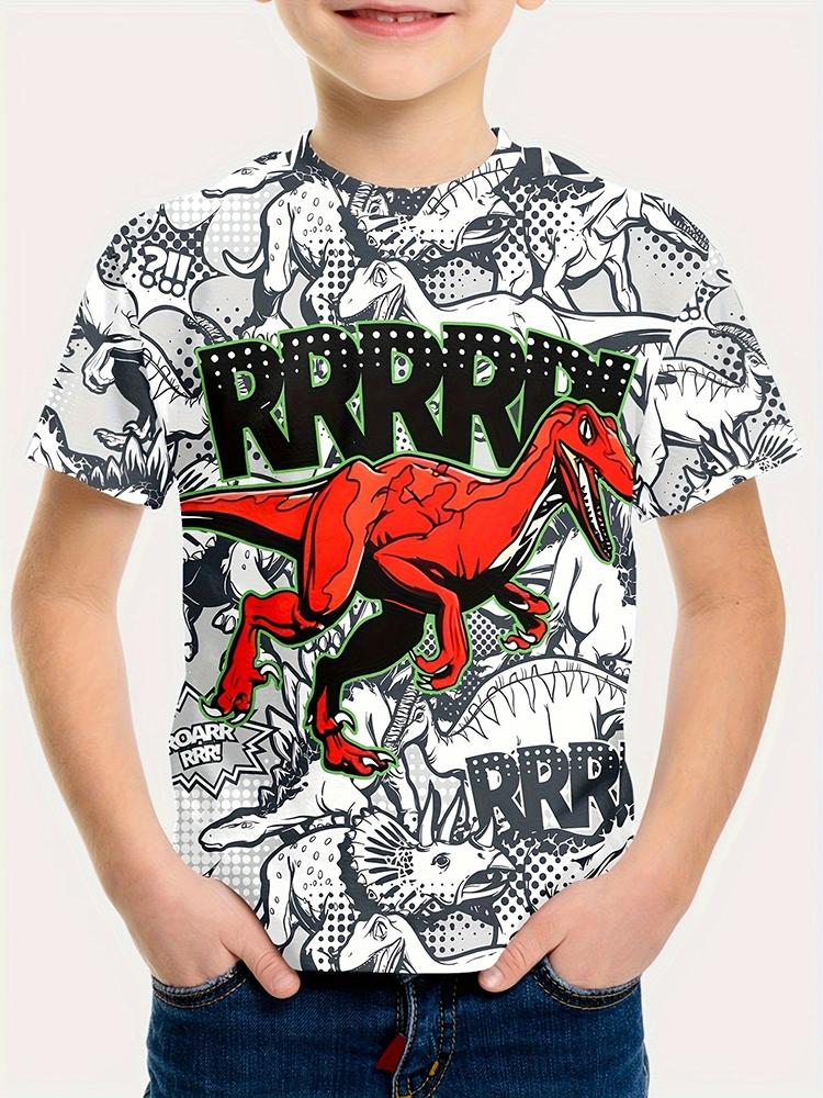 3D Print Digital Dinosaur Boys Creative T-shirt, Casual Lightweight Comfy Short Sleeve Tee Tops, Kids Clothings For Summer