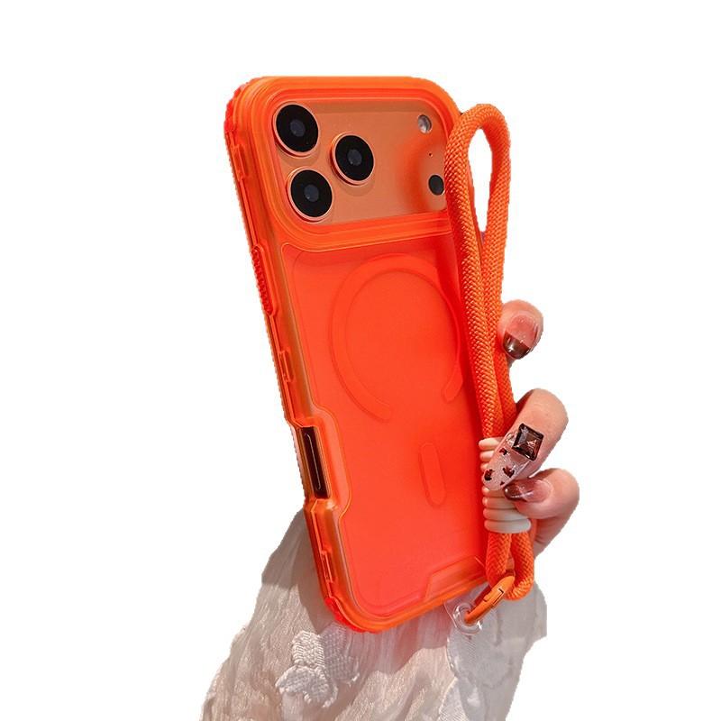 Pentru IP 17 Pro Max Husa de Telefon Magnetică Colorată 3-în-1 cu Textură de Piele și Curea