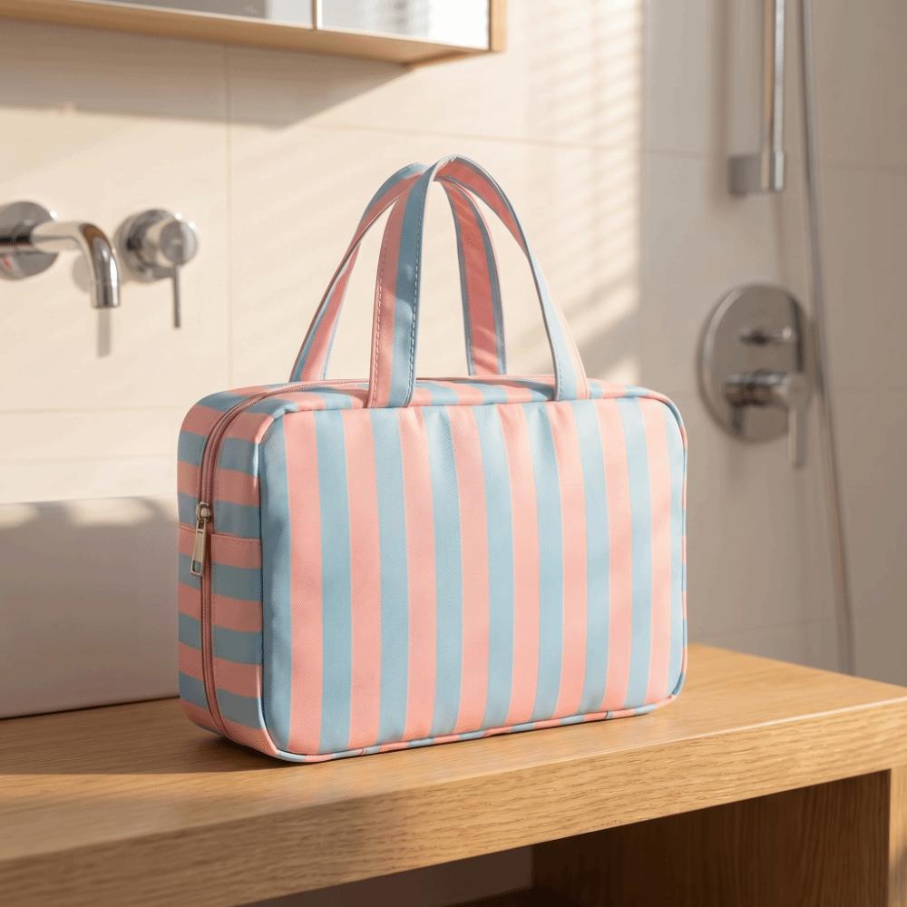 Large Capacity Travel Wash Handbag Striped Make Up Bag Travel Storage Bag  Space Saving
