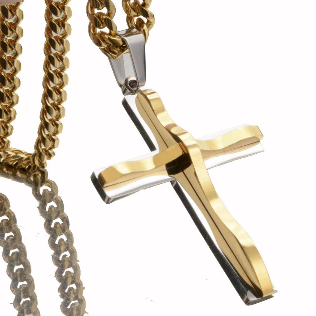 Hochglanzpolierte Edelstahl-Kreuz-Halsketten, Kruzifix-Anhänger und Halskette für Frauen und Männer, Vintage-Edelstahl, 6 mm Miami-Kette