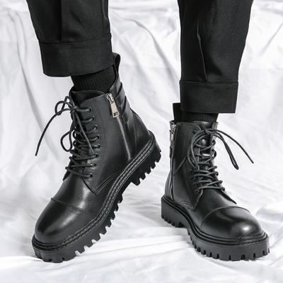 Fashion Men Outdoor Thick Bottom Round Head Waterproof Ankle Boots Winter Boots Fashion Brown Leather Men's High Boots Motorcycle BootS