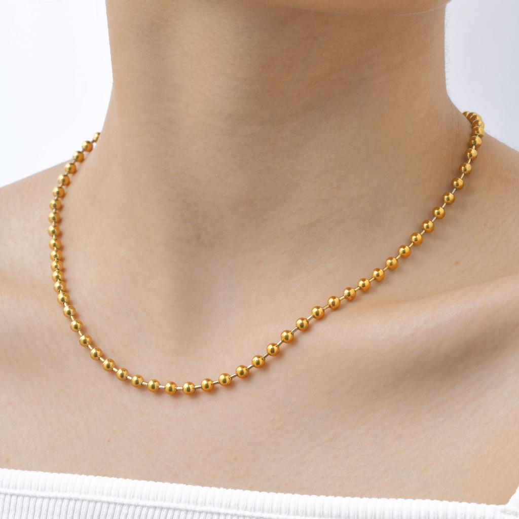 Fashion Accessories Stainless Steel Bead Chain Necklace 18K Gold Vacuum Plating 2102