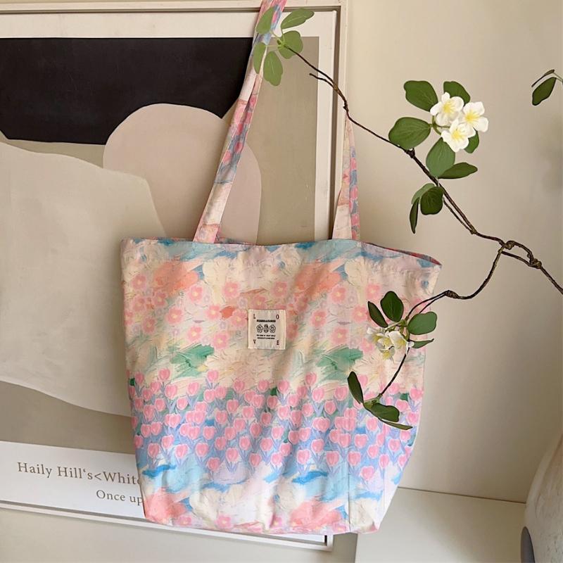 Sweet Flower Ladies Eco Shopping Bags Large Capacity Women's Shoulder Bag Thin Cotton Portable Female Travel Tote Handbags