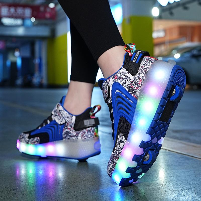 Men's and Women's Four-wheel Runaway Shoes, Primary and Secondary School Students, Pulley Shoes, LED Luminous Lights