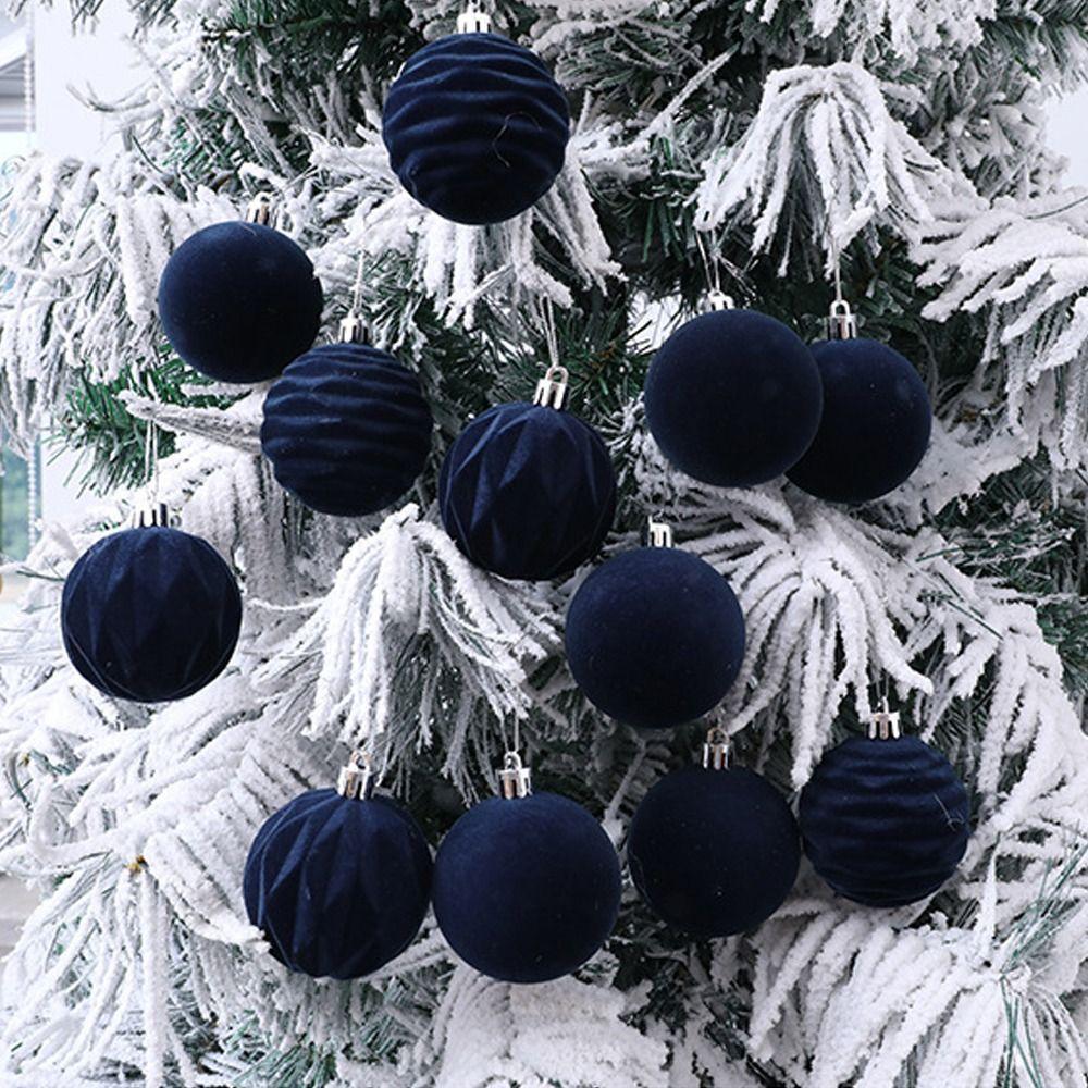 12pcs 6cm Christmas Tree Ball Pendant Flocked Xmas Tree Ornaments Christmas Spheres  New Year Noel