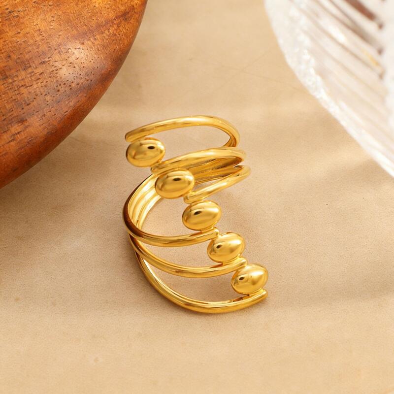 Stainless Steel Geometric Multi-Layer Line Rings for Women Men Personality Hollow Wide Opening Rings Banquet Jewelry Accessories