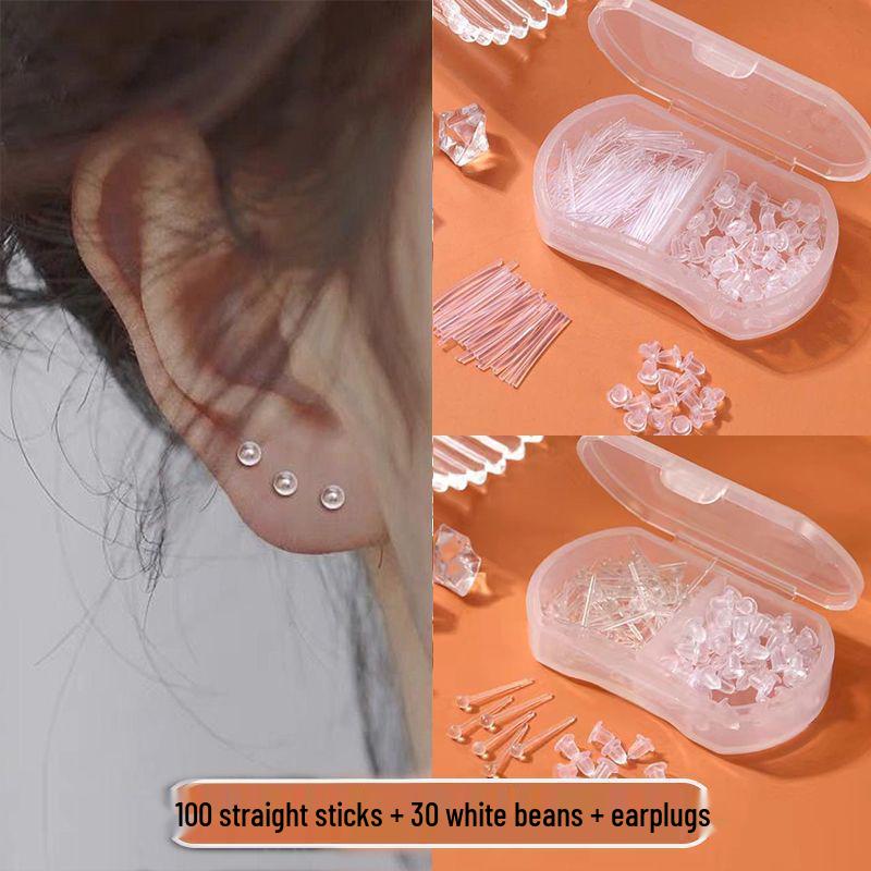 Transparent Resin Ear Piercing Studs - Anti-Clogging, Invisible, Ideal for Newly Pierced Ears