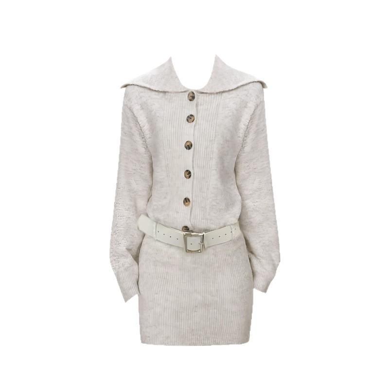 Korean Style Elegant Women s Knit Dress, Autumn/Winter, Single-Breasted, Short, Thickened, Hip-Hugging Skirt Medium абрикосовый