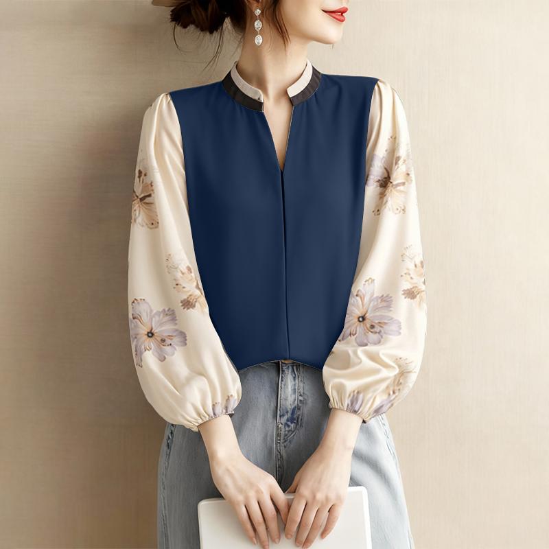 ZANZEA Women Casual V-neck Print Splice 3/4 Sleeve Loose Blouse